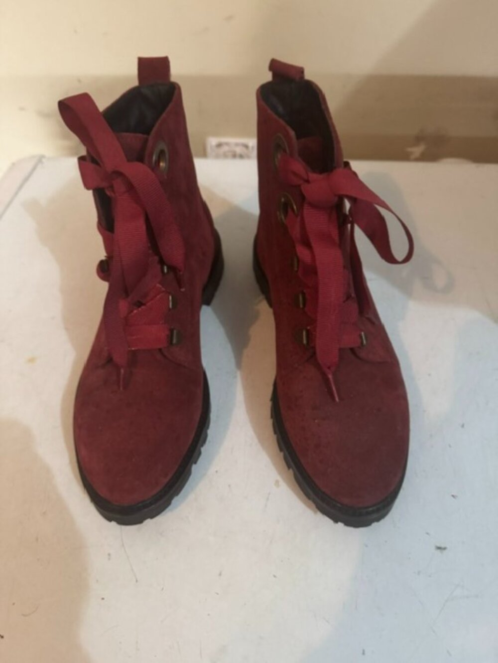 Brand New Gorgeous Cranberry Red Suede Hiking Boots – Women’s Size 7-7.5